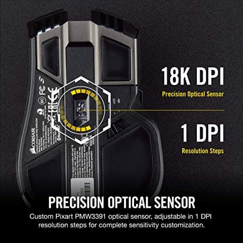 Corsair IRONCLAW WIRELESS RGB Rechargeable Gaming Mouse with Slipstream Technology - 18,000 DPI - 3-Zone RGB Multi-Color Backlighting - Black