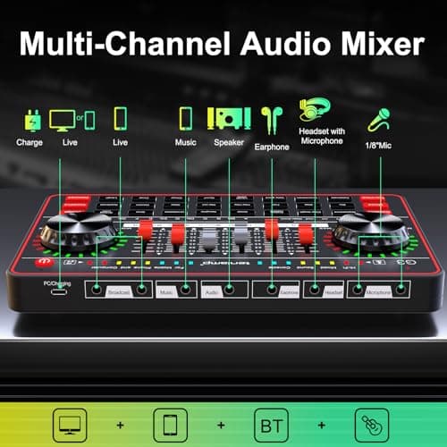 Podcast Microphone Bundle with Live Sound Board Audio Mixer, Podcast Equipment Bundle with 3.5mm Condenser Microphone for Pc/Phone Live Streaming Singing Gaming, Soundboard with Voice Changer, Denoise