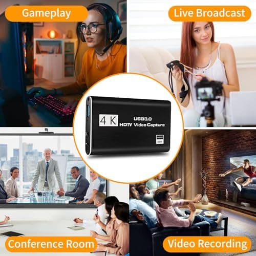 4K HDMI Video Capture Card, Gaming Capture Card with Microphone, Full HD 1080P 60FPS USB Video Capture Device