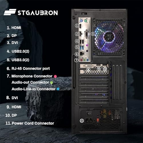 STGAubron Gaming PC Computer Desktop, Radeon RX 580 8G, Intel Core I7 8th up to 4.10 GHz, 16G DDR4, 512G SSD, WiFi 6 & BT 5.2, RGB Fan x4, Windows 11 Home