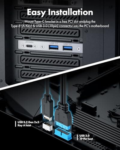 GRAUGEAR 20Gbps USB3.2 Gen2x2 USB-C Front Panel Adapter, Motherboard Header Extension Cable, USB-C and USB to USB3.2 Type-E Key-A 20-Pin and 19-Pin USB3.0 Connectors with PCIe Bracket[G-AD-ETC2A-20G]