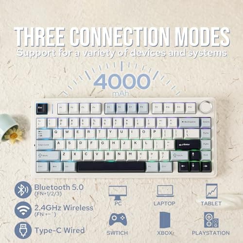 EPOMAKER x Aula F75 Gasket Mechanical Keyboard, 75% Wireless Hot Swappable Gaming Keyboard with Five-Layer Padding&Knob, Bluetooth/2.4GHz/USB-C, RGB (Light Blue, LEOBOG Reaper Switch)