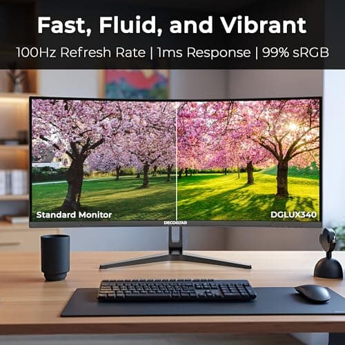 Deco Gear 34” Curved Ultrawide Business Monitor | 3440x1440, 100Hz, 1500R, 99% sRGB | Adjustable Stand, 2 HDMI and 2 DisplayPort | HDR, Low Blue Light, PIP/PBP