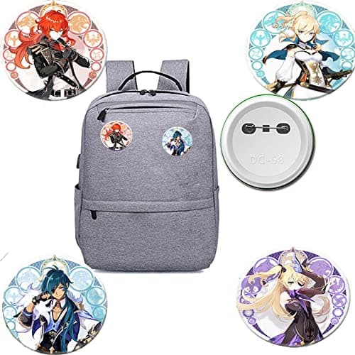 Genshin Impact merch Gift Sets - 1 Genshin Impact Drawstring Bag Backpack, 50 Cartoon Stickers, 1 Lanyard, 2 Keychains,2 Bracelets, 4 Button Pins,6 Stickers for Anime Genshin Impact Fans