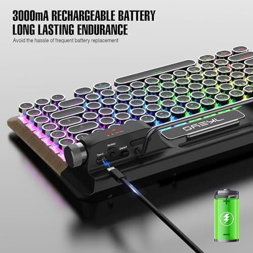 7KEYS Retro Typewriter Mechanical Gaming Keyboard, Vintage Style Computer Keyboard with Round Keycaps, Wireless Bluetooth5.0 and Wired/2.4G, True RGB Backlight, Compatible with PC/Laptop/Tablet/Phone