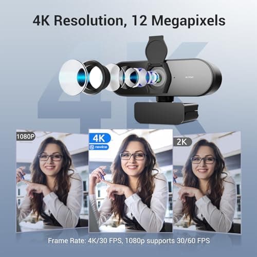 4K Webcam for PC with Tripod, PDAF Autofocus, 1080P@60FPS, 79° FOV, Low Distortion, 2 Noise Reduction Mics, Privacy Cover, Plug&Play, PC Camera for Skype, Teams, Zoom, NewEye 62 Kit