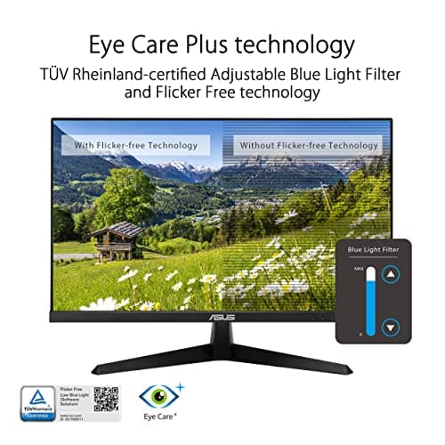 ASUS 24” (23.8-inch viewable) Eye Care Monitor (VY249HF) - Full HD, IPS, 100Hz, IPS, SmoothMotion, 1ms, Adaptive Sync, Blue Light Filter, Flicker Free, HDMI, VESA Mountable, 3 Year Warranty