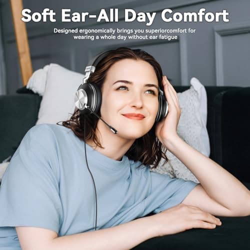 Headset wtih Mic, USB Headset with Microphone for PC, Computer Headset with Noise Canceling Microphone with Mute for Work Home Office Online Skype Zoom Meetings