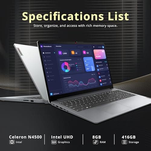 Lenovo Ideapad 1 15.6" HD Anti-Glare Laptop, Intel Celeron N4500, 8GB RAM, 416GB Storage(256GB SSD+160GB Docking Station Set), Intel UHD Graphics, Num Pad, Webcam, Win 11s, Grey