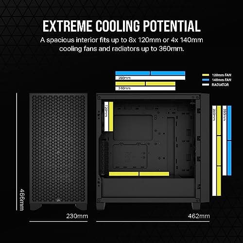 Corsair 3000D AIRFLOW Mid-Tower PC Case – 3-Pin Fans – Four-Slot GPU Support – Fits up to 8x 120mm Fans – High-Airflow Design – Black