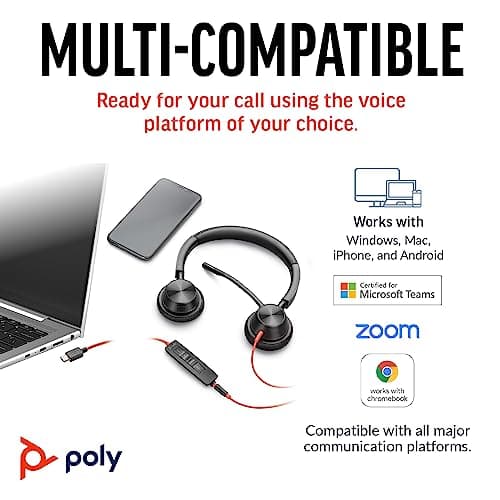 Poly Blackwire 3325 Wired Headset (Plantronics) – Flexible Microphone Boom – Hi-fi Stereo - PC/Mac/Mobile - Certified for Microsoft Teams - Amazon Exclusive