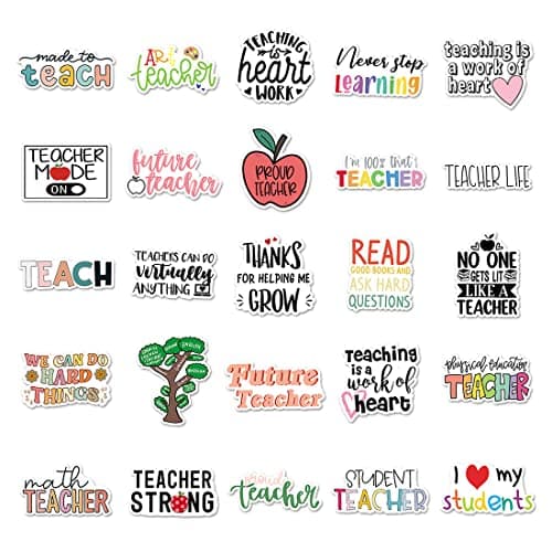 100 PCS Teacher Stickers, Vinyl Waterproof Teachers Day Gift Card Stickers for Water Bottles, Laptop, Notebook, Cell Phone, Luggage