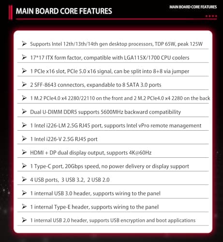 Q670 Pro 8-Bay Mini-ITX NAS Motherboard: LGA1700 for 12th/13th/14th Gen Intel CPUs, 8 SATA 3.0, 3 M.2 NVMe, 2.5G vPro NIC, Dual DDR5 Slots, USB3.2, Dual 4K@60Hz Display (Q670+ 2X SFF-8643)