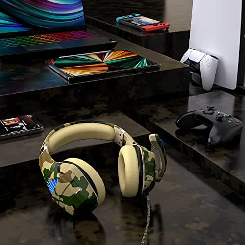 Gaming Headset for PS5 PS4 Xbox ONE Switch PC with Noise Cancelling Over-Ear Stereo Bass Surround Sound Gaming Headphone -Camo