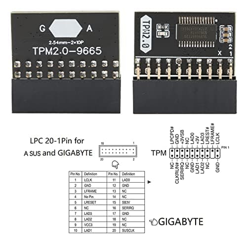 TPM 2.0 Encryption Security Module, 20Pin TPM 2.0 Chip, 2.54mm Pitch TPM Cryptographic Processor Module Replacement, for PC DDR4 Memory Module Encryption