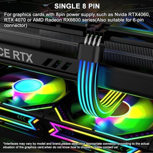 Sirlyr RGB 8 Pin PCIE Cable,Bright ARGB GPU Cables Extension for RTX 3060 4060 4070 Radeon RX 6600 580 Graphics Card Power Supply 5V3Pin PC Case Accessory Black