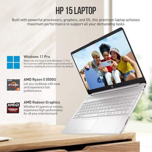 HP 15 Inch Laptop Computer, 15.6" FHD AMD Ryzen 5 Laptop with Lifetime Microsoft Office, Windows 11 Pro, 32GB RAM 1TB SSD+512GB Docking Set, Backlit Keyboard, 10-Key Number Pad