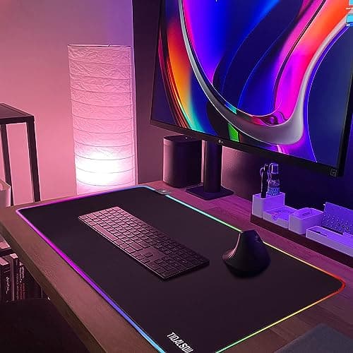 RGB Gaming Mouse Pad, 31.5 x 11.8 Inch Oversized Mouse Mat with 12 Light Modes, Non-Slip Rubber Base, Large Keyboard Pad for PC Gaming, Office, Black