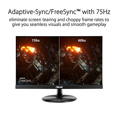ASUS VP229Q 21.5” Monitor, 1080P Full HD, 75Hz, IPS, FreeSync/Adaptive-Sync, Eye Care, HDMI DisplayPort VGA, Frameless, VESA Wall Mountable BLACK