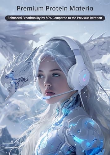 CM7002 Gaming Headset for PS5, PS4, PC, Mac, Switch, Xbox Series, Surround Sound RGB Gaming Headphones with Noise Canceling Microphone, 50MM Dynamic Drivers, 3.5MM Audio Jack, Light White