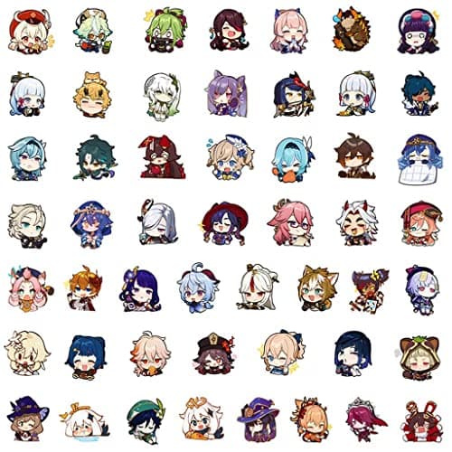 Genshin Impact Stickers Set 50pcs/60pcs/64pcs Cute Stickers for Water Bottles Genshin Impact Merch, Free Keychain (Set 3 (50 pcs))