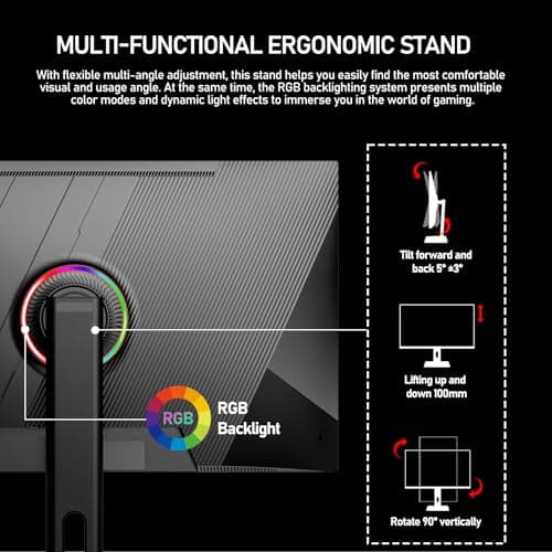 27 inch IPS PC Screen, 4K Gaming Monitor 144Hz, 1ms, FreeSync, 128% sRGB, 178° Wide Viewing Angle, HDMI 2.1, DisplayPort,Height-Adjustable and Swivel,75 * 75MM Wall Mount Compatible - Black