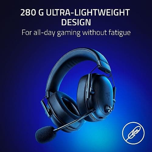 Razer BlackShark V2 HyperSpeed Wireless Gaming Headset: 280g Lightweight - THX Spatial Audio - Bendable Mic - 50mm Drivers - 2.4GHz, Bluetooth or USB - 70 Hr Battery w/USB Type C Charging - Black