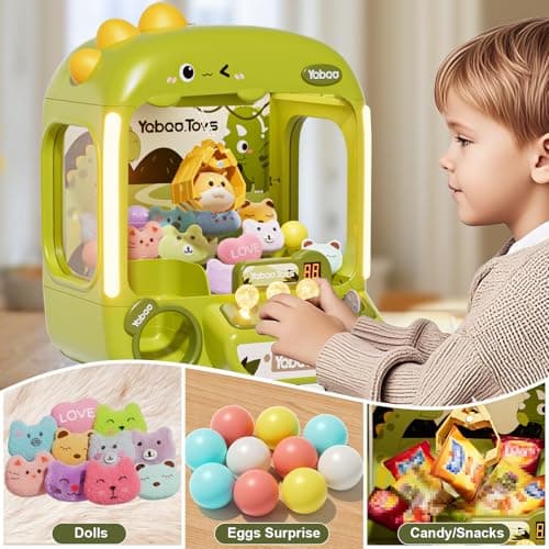 64 PCS Large Claw Machine for Kids Dinosaur,Vending Machine Toys with Sound Lights,Candy and Prize Electronic Dispenser Game Ages 3-4 4-8,Birthday Party Gift for 3 4 5 6 Year Old Boys Girls