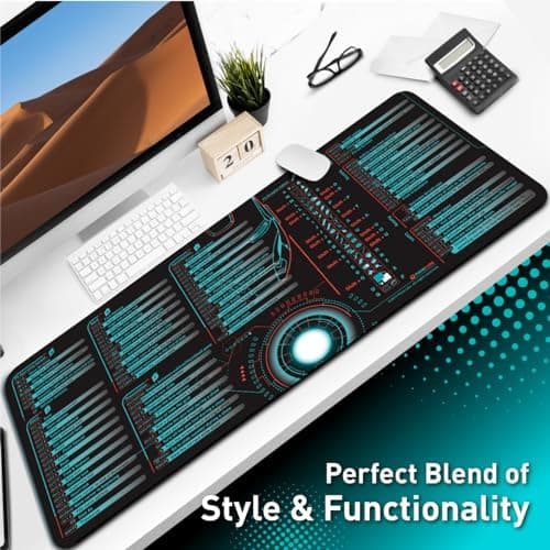 Pixiecube Windows, Office, Excel, Adobe Photoshop Shortcut Keys Extended Large Mouse Pad | Gaming Desk Mat for PC. Stitched Edge Non-Slip Base Mousepad, Keyboard Mat