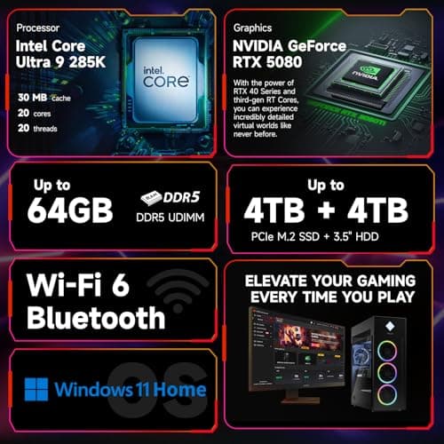 HP OMEN 45L GT22 AI Gaming Desktop, Intel Ultra 9 285k (>i9-14900F), RTX 4080 Super, 64GB DDR5 RAM, 4TB SSD, Black Glass Front, 1000W 80+ Gold PSU, Bundle with Machenike K500B RGB Keyboard