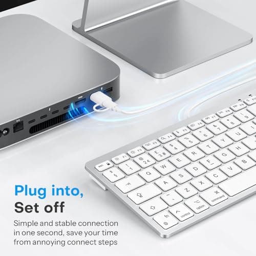 OMOTON Wired Keyboard for Mac with Dual Interface, Comfortable Typing Angle & Stable Connection, Compatible with MacBook, iMac, Mac Mini, PC-White