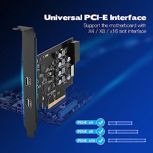 USB C PCIe Card SuperSpeed 10Gbps with 2 USB C and 2 Internal Port(Type-E,19 Pin USB 3.0 Header) PCI-E Expansion Cards PCI Express Front Panel Adapter for Desktop PC