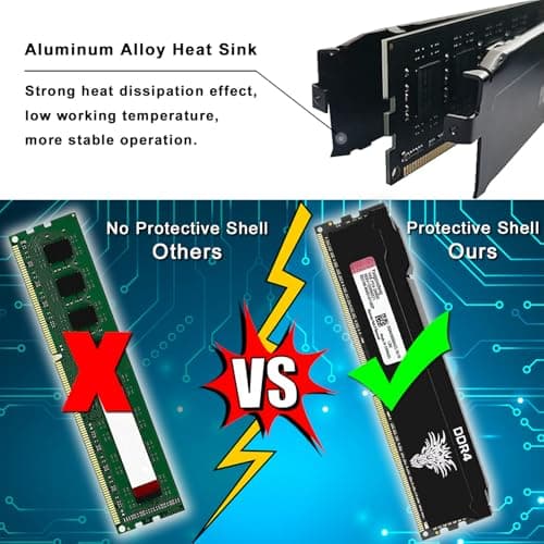 DDR4 3600MHz 16GB Desktop RAM PC4-28800 UDIMM Non-ECC Unbuffered 1.35V 288-Pin CL18 PC Computer Memory Upgrade Module Memory Support XMP 2.0 Auto Overclocking