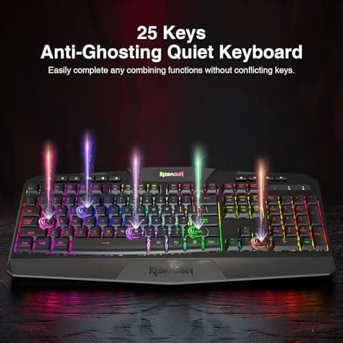 Redragon K503 Wireless Gaming Keyboard, RGB LED Backlit, Multimedia Keys, Silent Membrane Keyboard with Wrist Rest for Windows PC Games (Black)