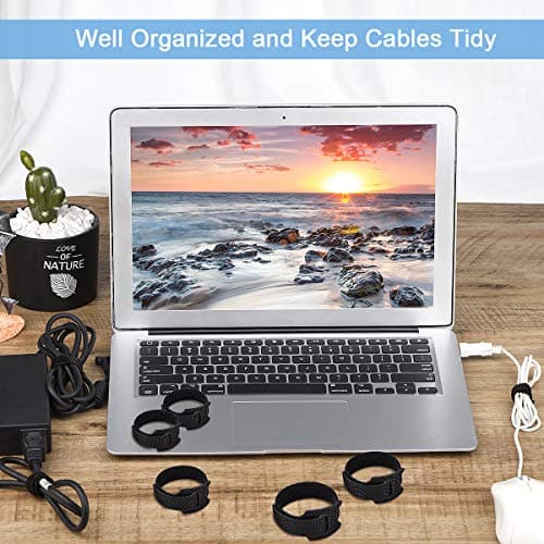 60 PCS 6 Inches Reusable Cable Ties, Adjustable Cord Straps, Cable Organizer, Cord Wrap and Hook Loop Cords Management - Black