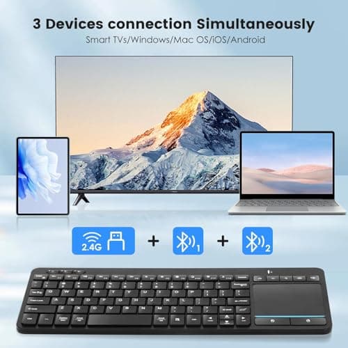 Multi-Device Wireless Bluetooth Keyboard with Touchpad-Wireless TV Keyboard with Multi-Touch Big Size Trackpad,Support 3 Devices for TV,Windows, Android, Chrome OS, Laptop, Tablet