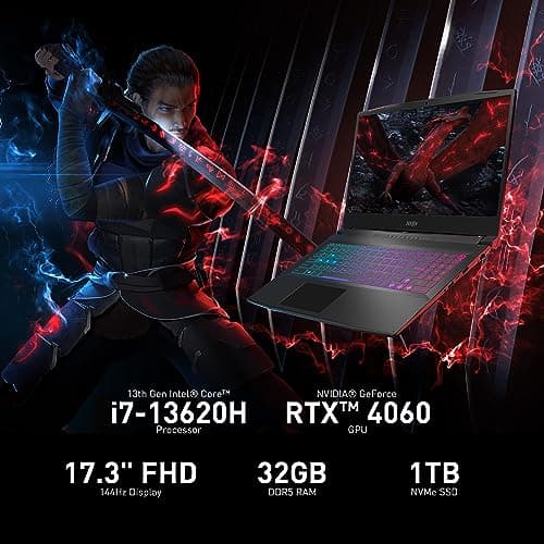 MSI Katana 17 Gaming Laptop: 13th Gen Intel Core i7, GeForce RTX 4060, 17.3" 144Hz FHD Display, 32GB DDR5, 1TB NVMe SSD, USB-Type C, Cooler Boost 5, Win11 Home: Black B13VFK-835US