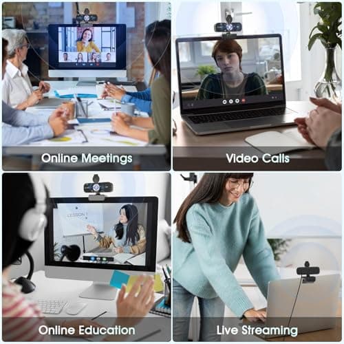 1080P HD Webcam with Microphone, Noise Cancellation, Privacy Cover, Wide-Angle Lens, Auto Light Correction, Plug & Play USB Webcam for Laptop, Desktop, PC, Mac, Zoom, Skype, Streaming Black