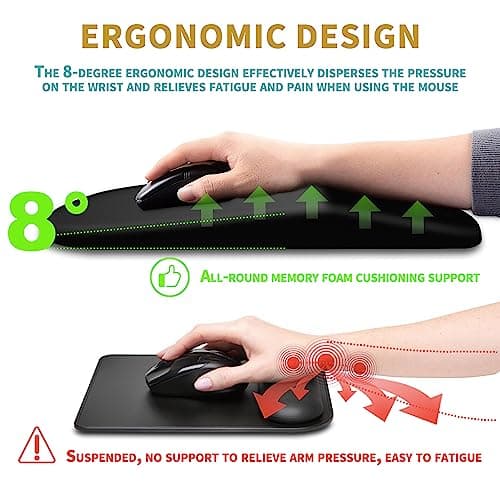 Hokafenle Ergonomic Mouse Pad Wrist Support with Massage Design, Wrist Rest Pain Relief Mousepad with Memory Foam&Non-Slip PU Base, Mouse Pads for Wireless Mouse & Desk (12x8 inch,Black)