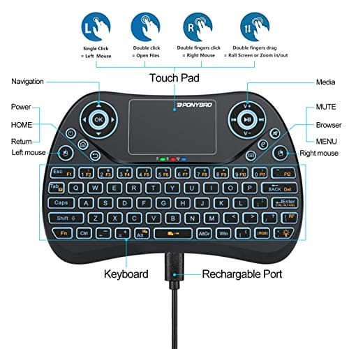 Mini Wireless Keyboard with Touchpad Mouse, 2.4GHz Portable Handheld Keyboard with QWERTY Keypad,RGB Backlit,Rechargeable Battery for Android TV Box/Mac/PC/Nvidia Shield