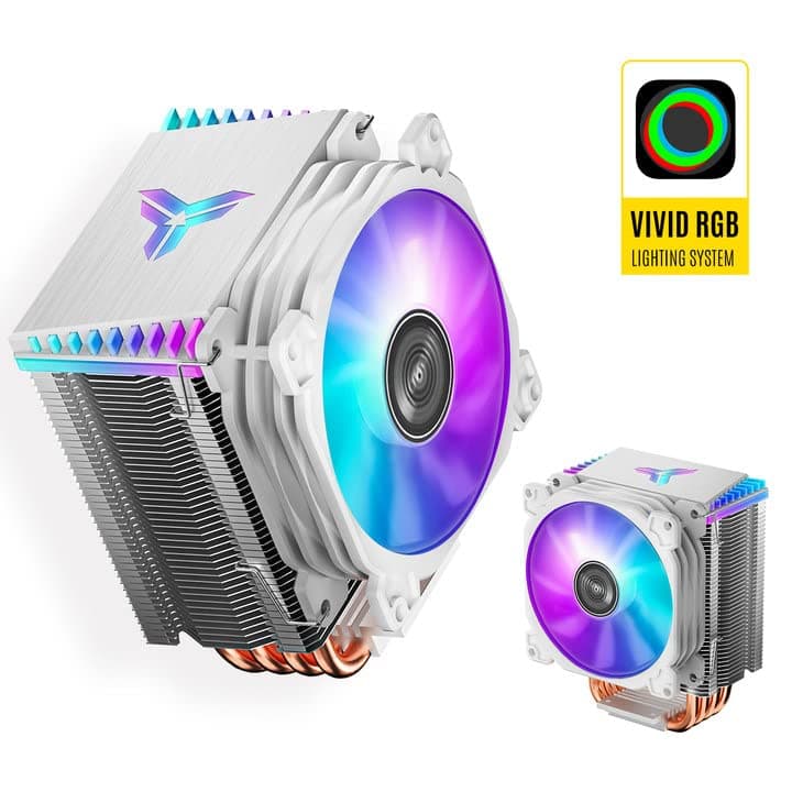 Jonsbo CR1400 RGB CPU Air Cooler, 4 Heat-Pipes, 126mm RGB CPU Fan, Removable 92mm PWM Fans, Fins Bending, 4-pin RGB CPU Cooler, RGB Lighting for AMD Ryzen/Intel LGA 1700 115X, White