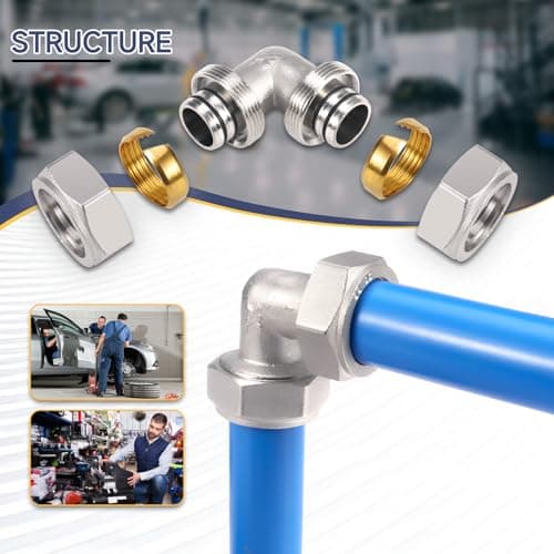 2PCS 3/4’’ Elbow Air Piping Fittings, Air Line Fittings For Shop Garage Compressed Air line System Kit Brass-Nickel Plated, 200PSI