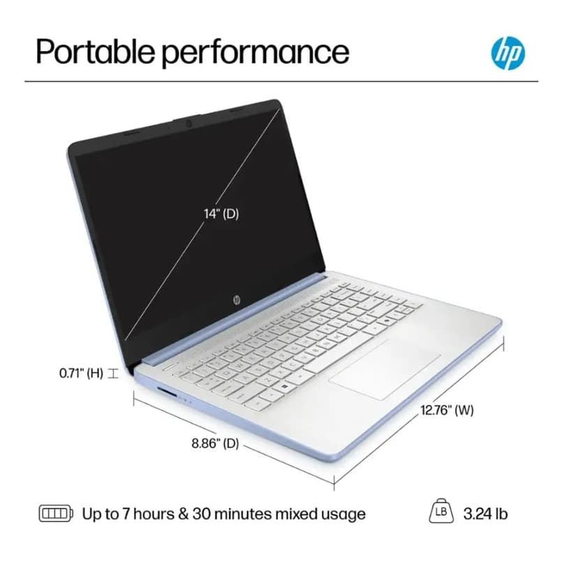 HP 2025 Student Business Laptop, Intel Processor N150(up to 3.6 GHz), 14 Inch LED Screen,16G RAM, 128GB Storange,1 Year Office 365, Windows 11 Home,Sky Blue w/YYY Accessories