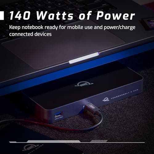 OWC Thunderbolt 5 Hub, 3 x Thunderbolt 5 Ports, USB-A Port, Up to 80/120Gb/s, Up to 3 8k displays, 140 w Power & Charging, Compatible with Mac & PC, Thunderbolt 5/4/3, USB4 & USB-C