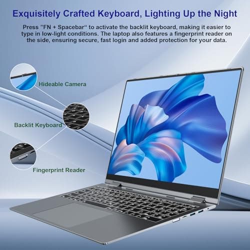 jumper 2 in 1 Laptop, 16 inch Convertible Laptop Computer with IPS FHD 360 Degree Touchscreen, 640GB Storage, 16GB RAM, Fingerprint Reader, Backlit Keyboard, Celeron N5095, 53.2WH, WiFi 6