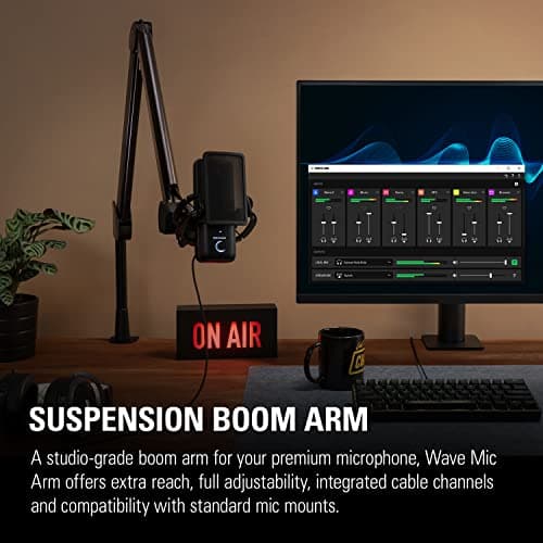 Elgato Wave Mic Arm - Premium Broadcasting Boom Arm with Cable Management Channels, Desk Clamp, 1/4" Thread Adapters, Fully Adjustable, perfect for Podcasts, Streaming, Gaming, Home Office, Recording
