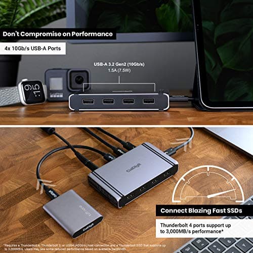 CalDigit Thunderbolt 4 Element Hub - 4X USB4 Ports, USB 3.2 Gen2 10Gb/s, Single 8K or Dual 4K Displays, 60W Charging, 0.8m Cable