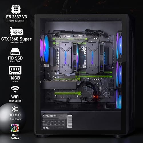 STGAubron Dual CPU Gaming PC, Dual Intel i7 Xeon E5 up to 3.7GHz, GeForce GTX 1660 Super 6G, 16G DDR4, 1T SSD, 600M WiFi, BT 5.0, RGB Fan x4, Windows 10 Pro