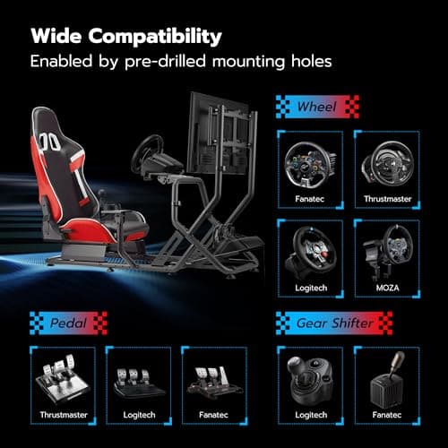 ARES WING Racing Simulator Cockpit with Monitor Mount and Seat, Formula and GT Sim Racing Cockpit Compatible with Fanatec, Thrustmaster, Logitech, Moza Racing Games on PS5, PS4, Xbox and PC