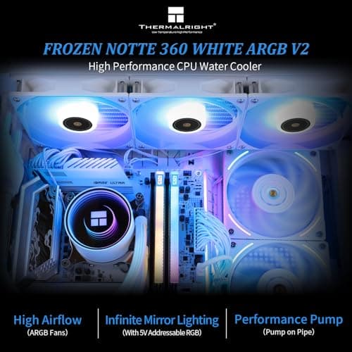 Thermalright Frozen Notte 360 White ARGB V2 Water Cooling CPU Cooler, 360 Specification CPU Liquid Cooler,3 PWM Fans, S-FDB Bearings, Suitable for AMD:AM4/AM5, Intel LGA 1851/1700/115X/1200/2011